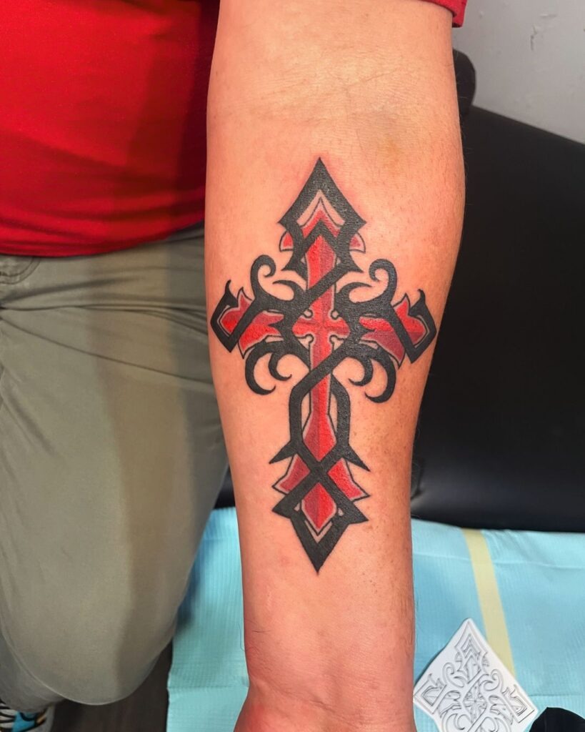 Floral Grace Cross Tattoo Design