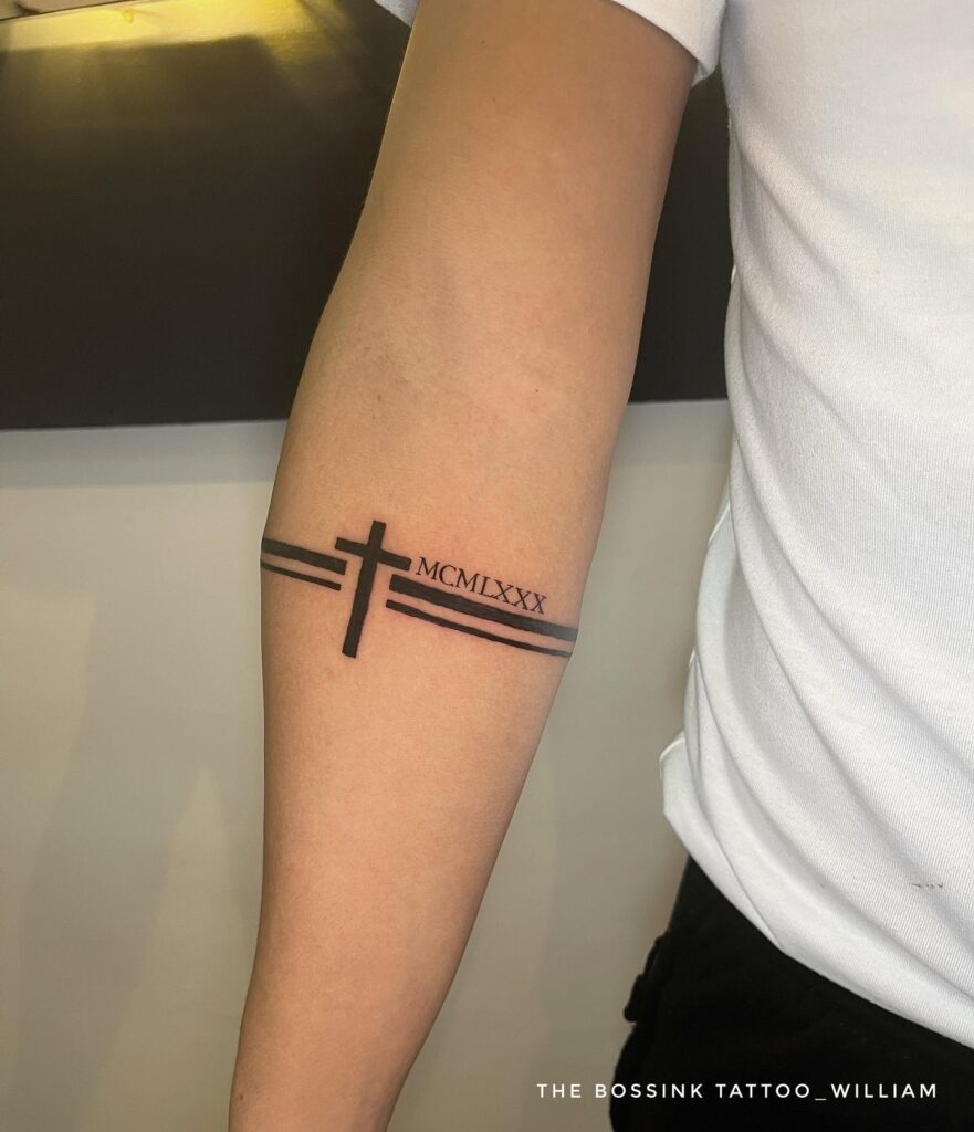 Ribboned Cross Tattoo Design