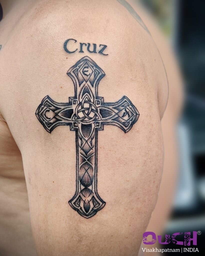 Roman Numeral Cross Tattoo Design