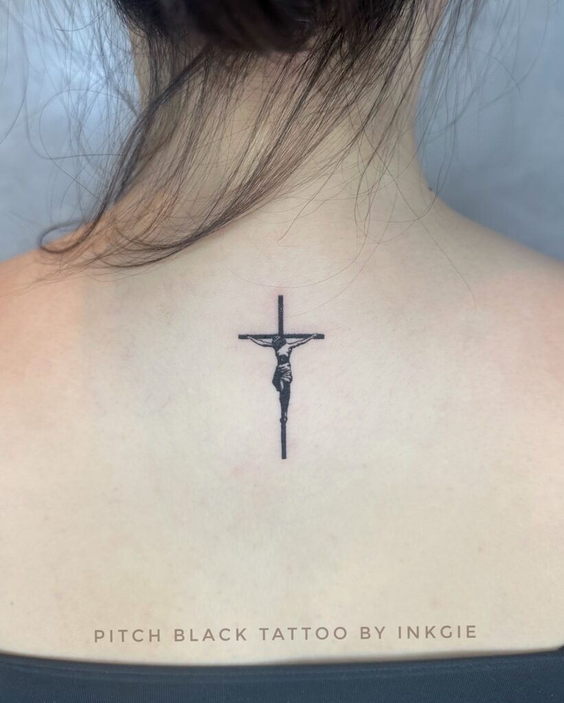 Tiny Vine Cross Tattoo Design