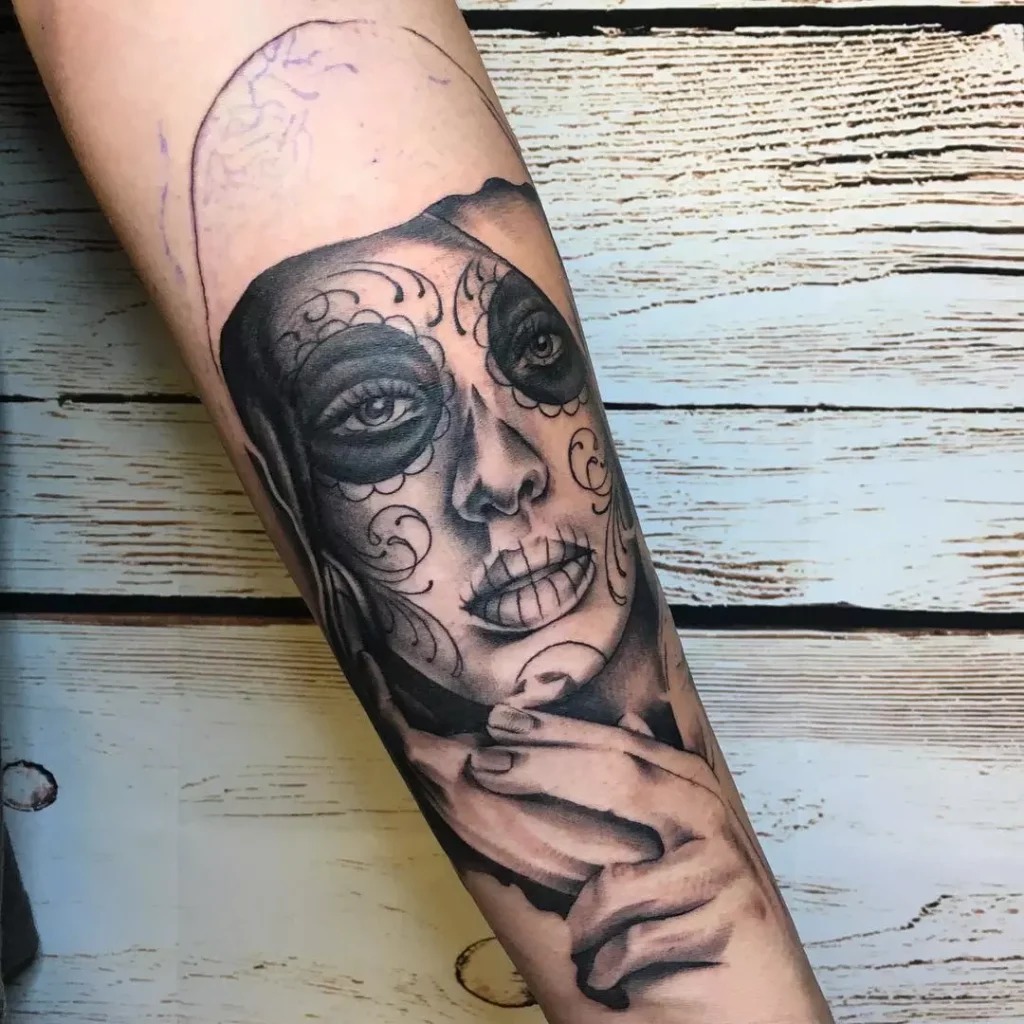 The Intricate Lady of the Dead Tattoo Design