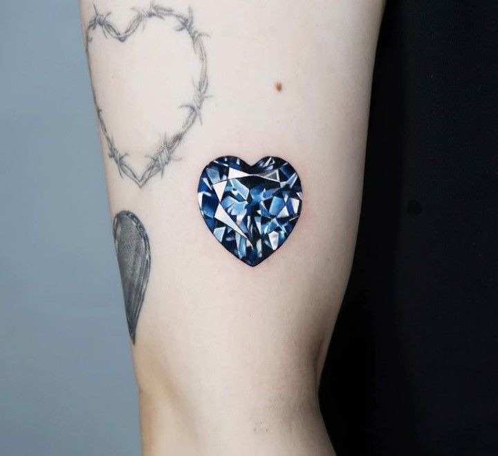 Emerald Heart Gem with Pearls Tattoo Design