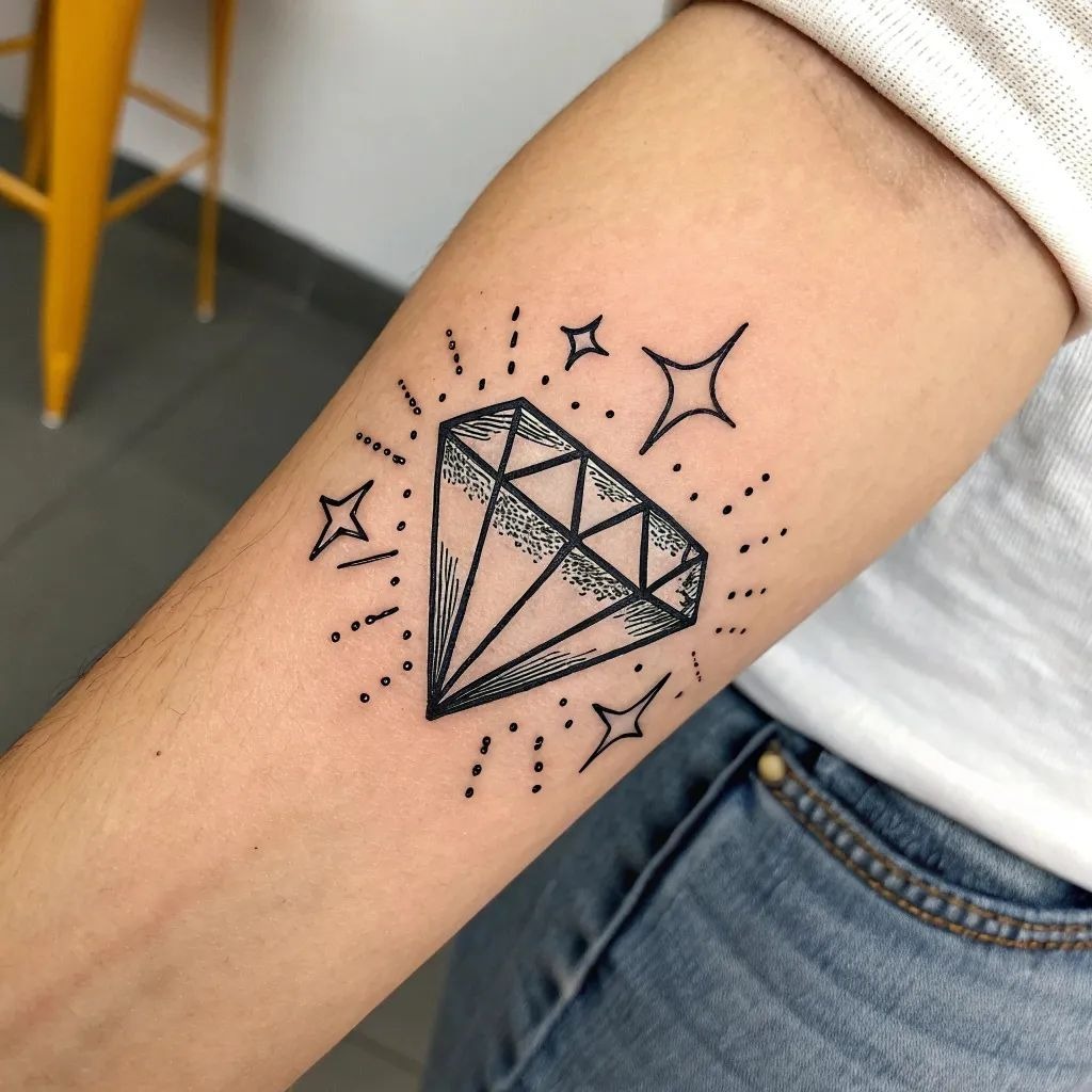 Sparkle-Styled Black Line Diamond Tattoo Design