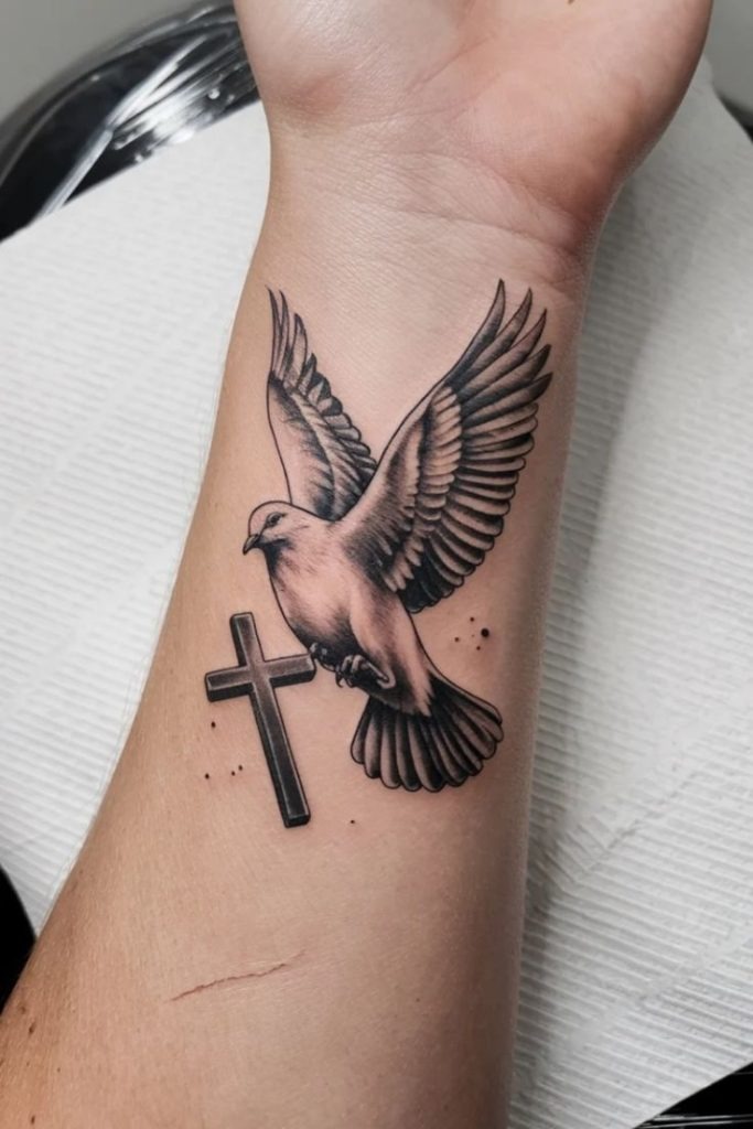 Cross & Dove: Faith and Freedom Combined Tattoo Design
