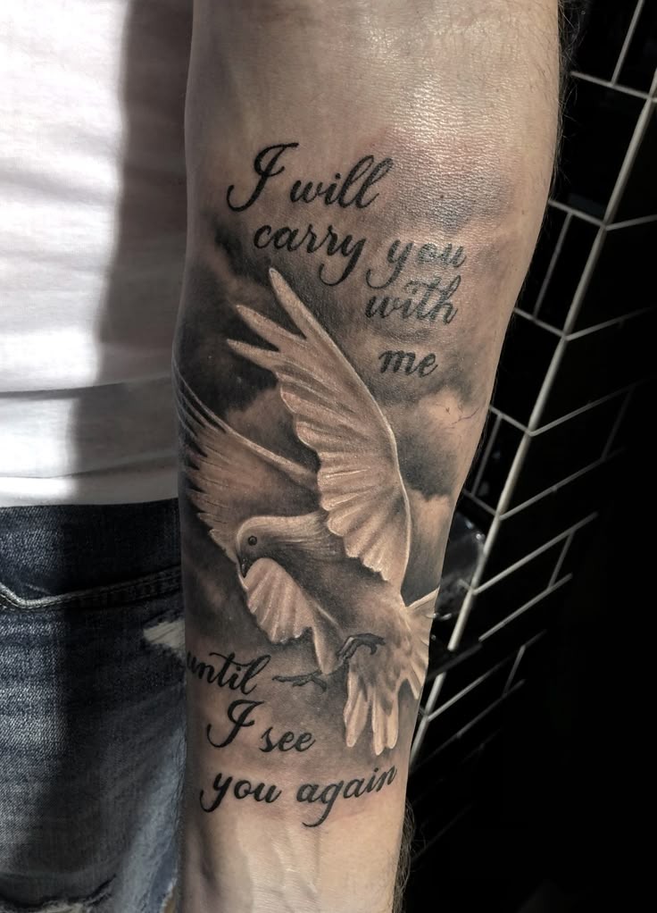 Memorial Dove and Quote Tattoo Tattoo Design