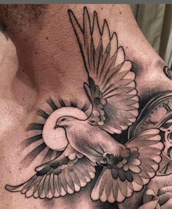 Sunlit Dove Shoulder Piece Tattoo Design