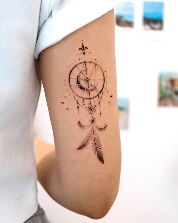 Celestial Dream Catcher with Moon Tattoo Design