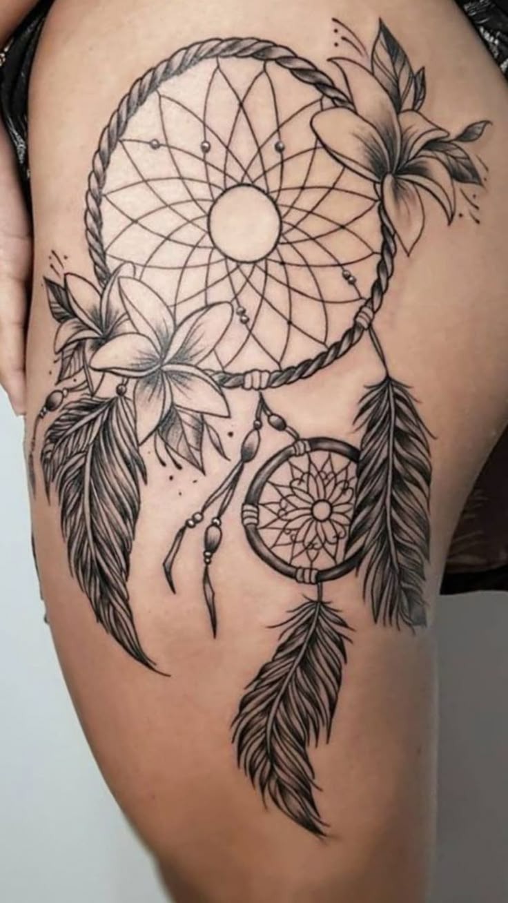 Classic Dream Catcher with Feather Detail Tattoo Design