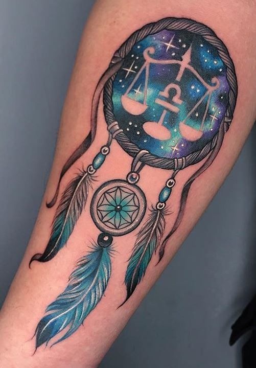 Colorful Owl Dream Catcher Tattoo Design
