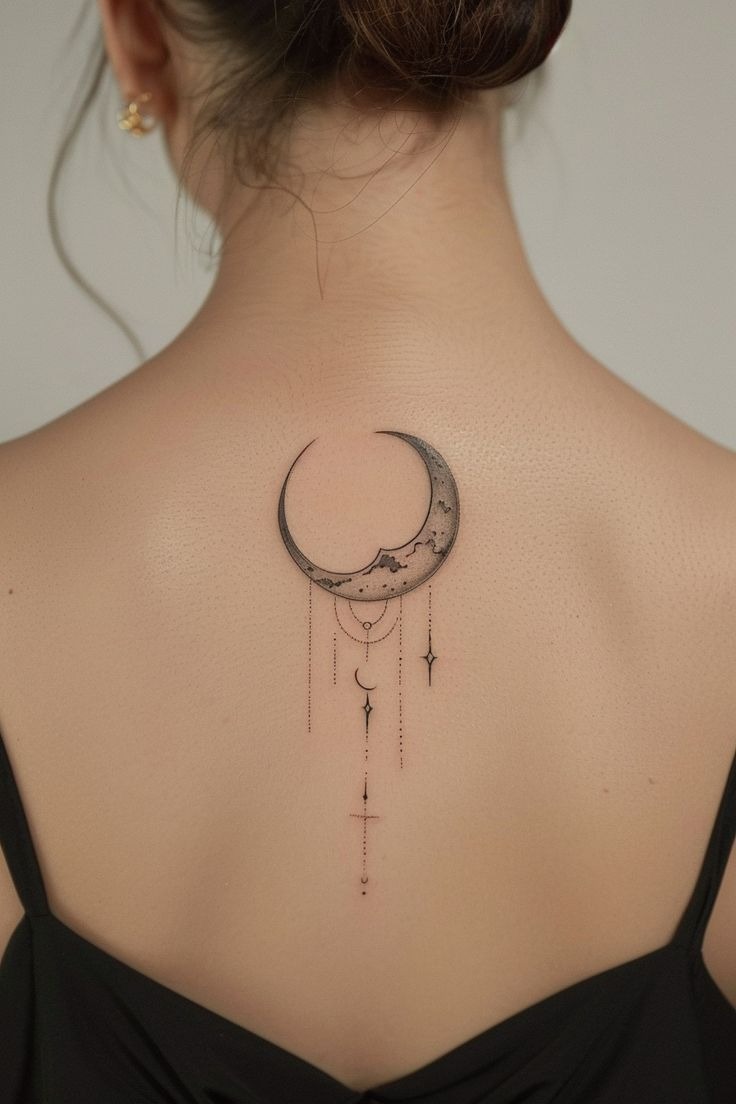 Crescent Moon and Stars Tattoo Tattoo Design