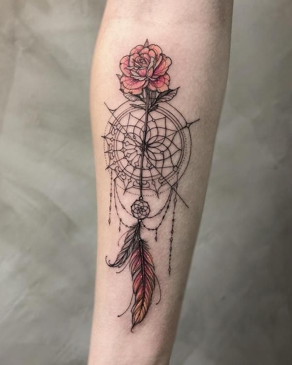 Dream Catcher with Blue Accents Tattoo Design
