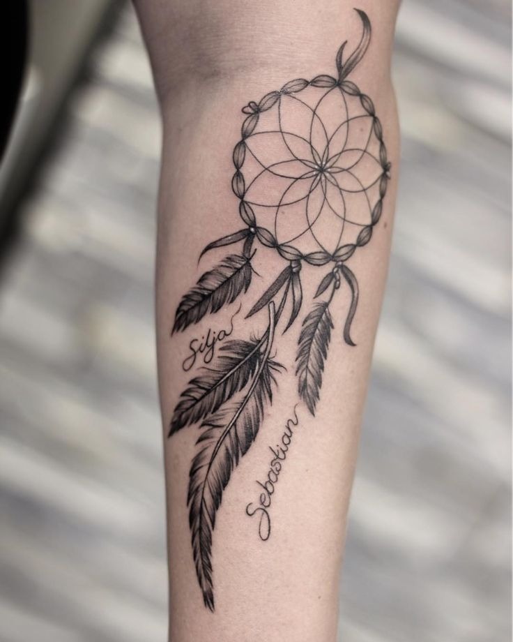 Personalized Dream Catcher with Names Tattoo Design
