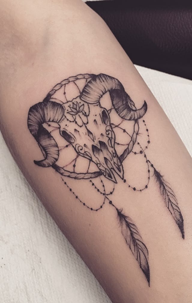 Ram Skull Dream Catcher Fusion Tattoo Design