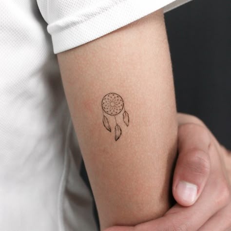 Tiny Dream Catcher Minimalist Ink Tattoo Design