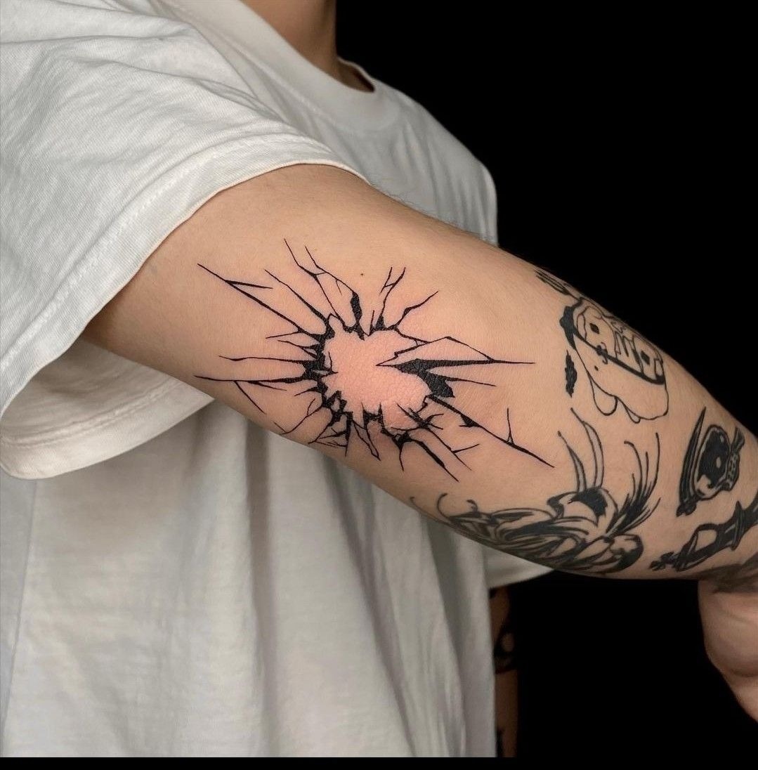 Chrysanthemum Linework Arc on the Upper Elbow Tattoo Design