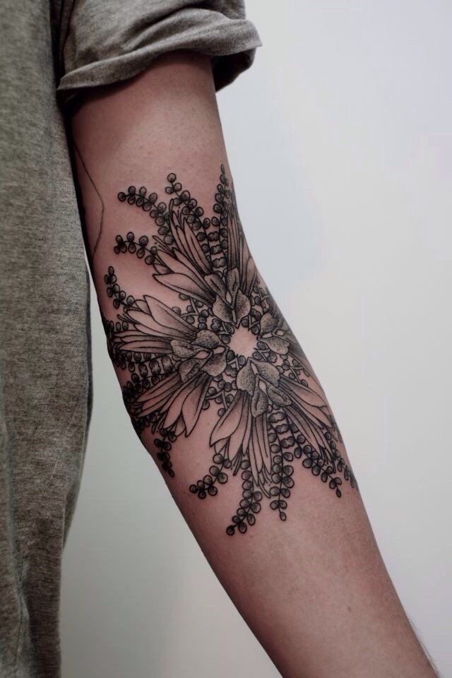 Elbow Gap with Skull Bite Mark Motif Tattoo Design