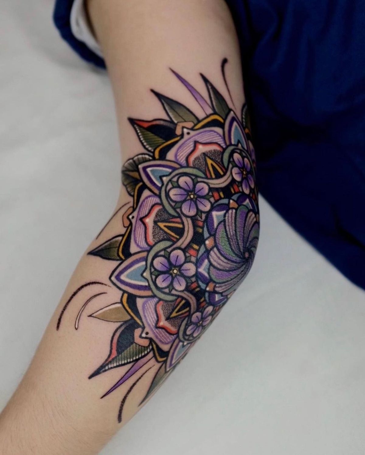 Minimal Botanical Elbow Curve Tattoo Design