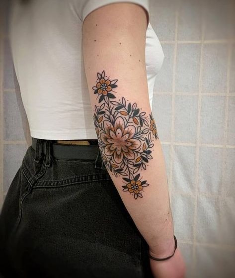 Mushroom Heart Frame on the Inner Elbow Tattoo Design