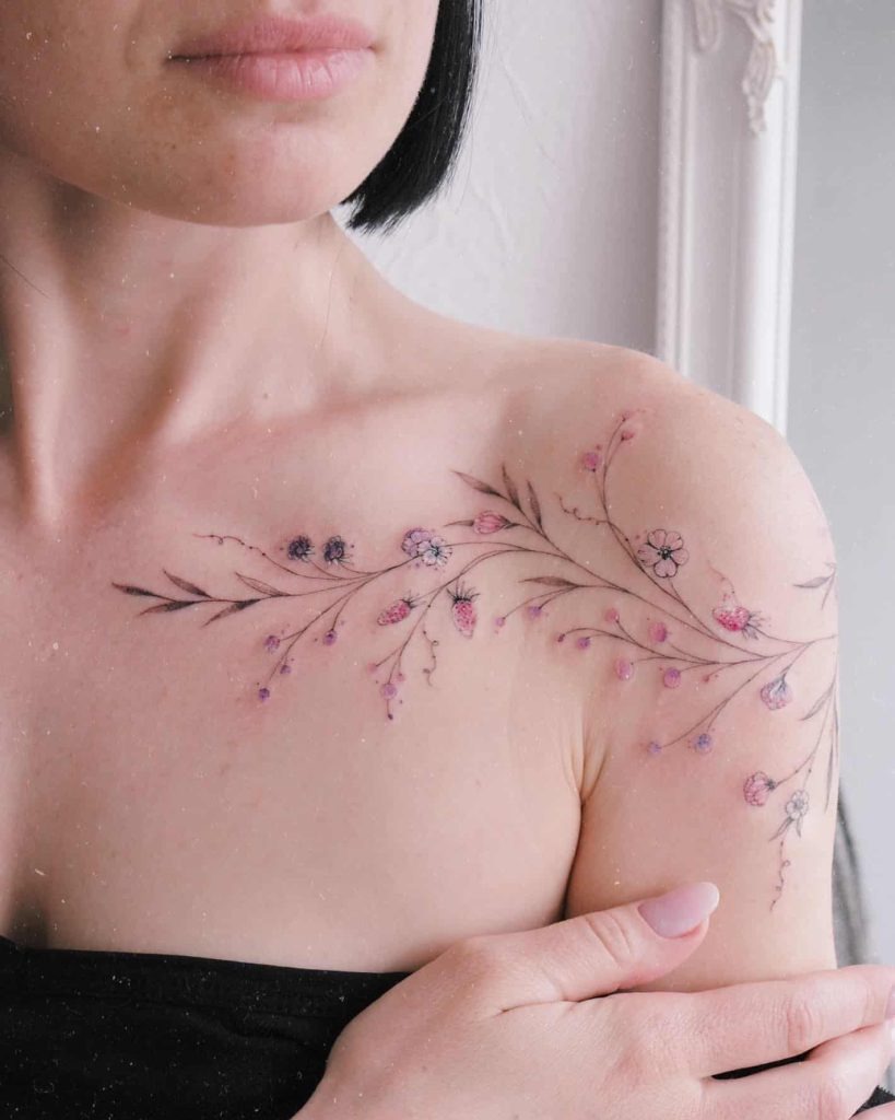 Bold Floral Arm and Shoulder Design Tattoo Design
