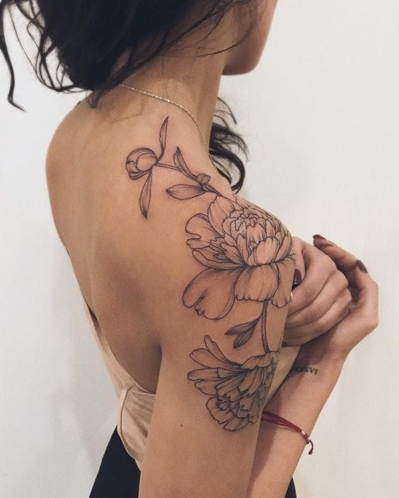 Delicate Floral Branch with Color Accents Tattoo Design