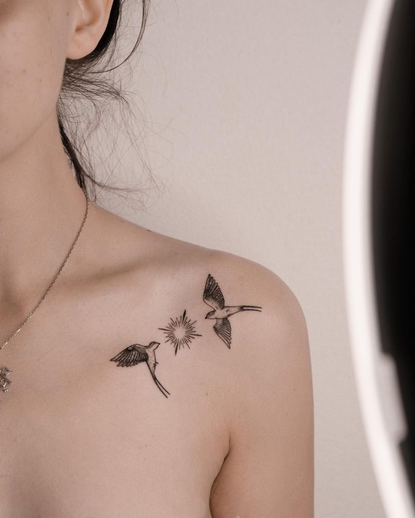 Tiny Birds and Sun Motif Tattoo Design