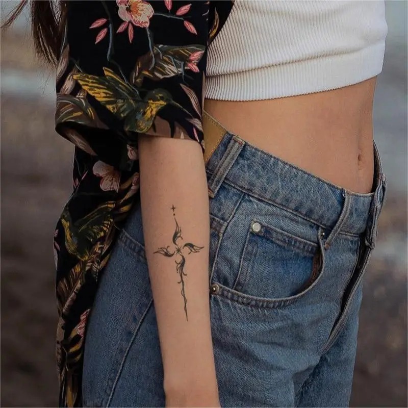 Ornate Floral Cross Tattoo Design