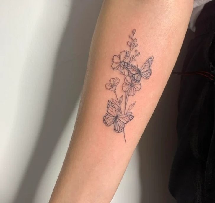 Pink Blooms and Birds Circle Tattoo Design