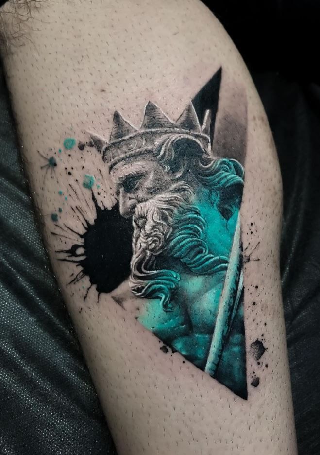 Aquatic God with a Splash Tattoo Design