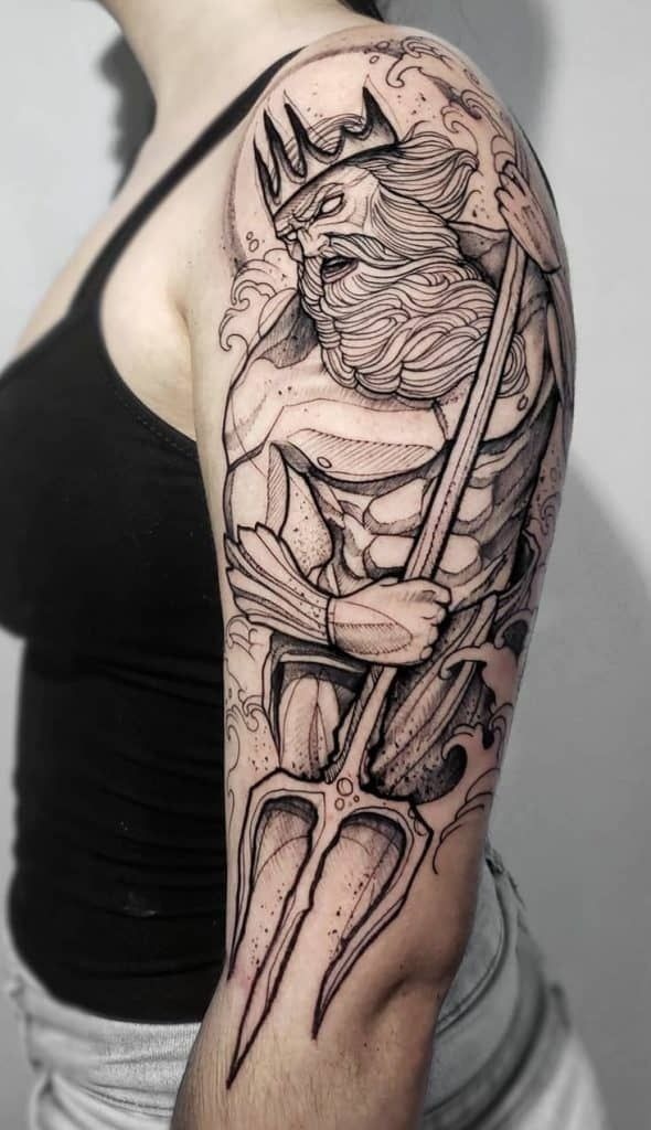 Crowned Poseidon Sleeve Design Tattoo Design