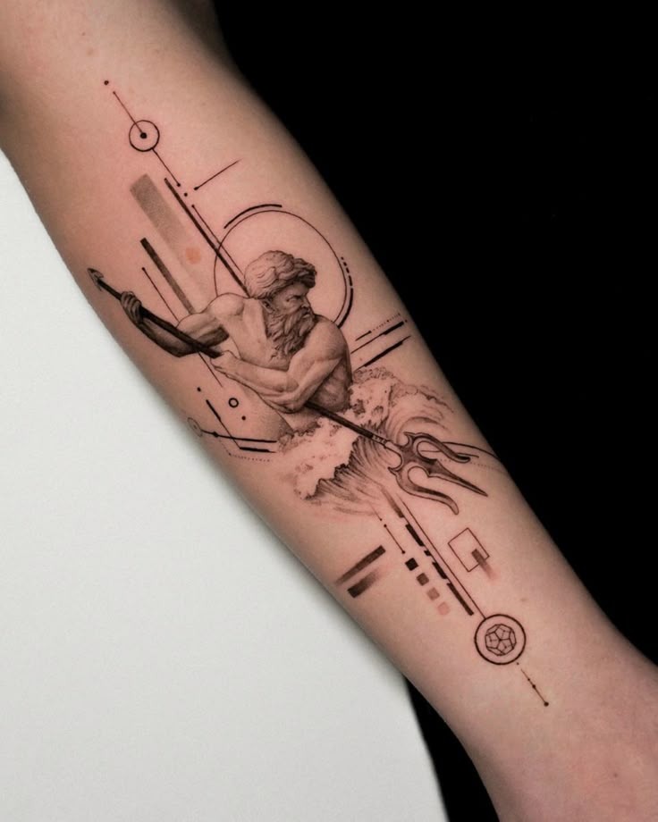 Geometric Poseidon Forearm Design Tattoo Design