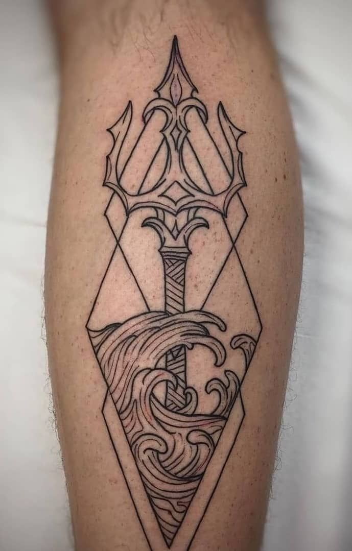 Linear Wave Trident Tattoo Design