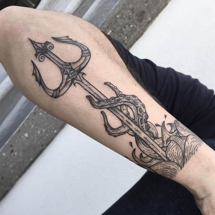 Tentacles and Trident Power Clash Tattoo Design