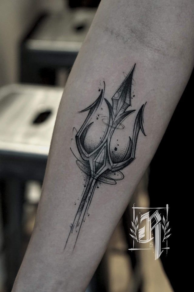 Watercolor Trident Abstract Tattoo Design