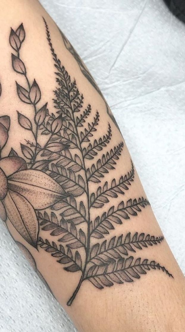 Fern and Floral Blend Tattoo Tattoo Design