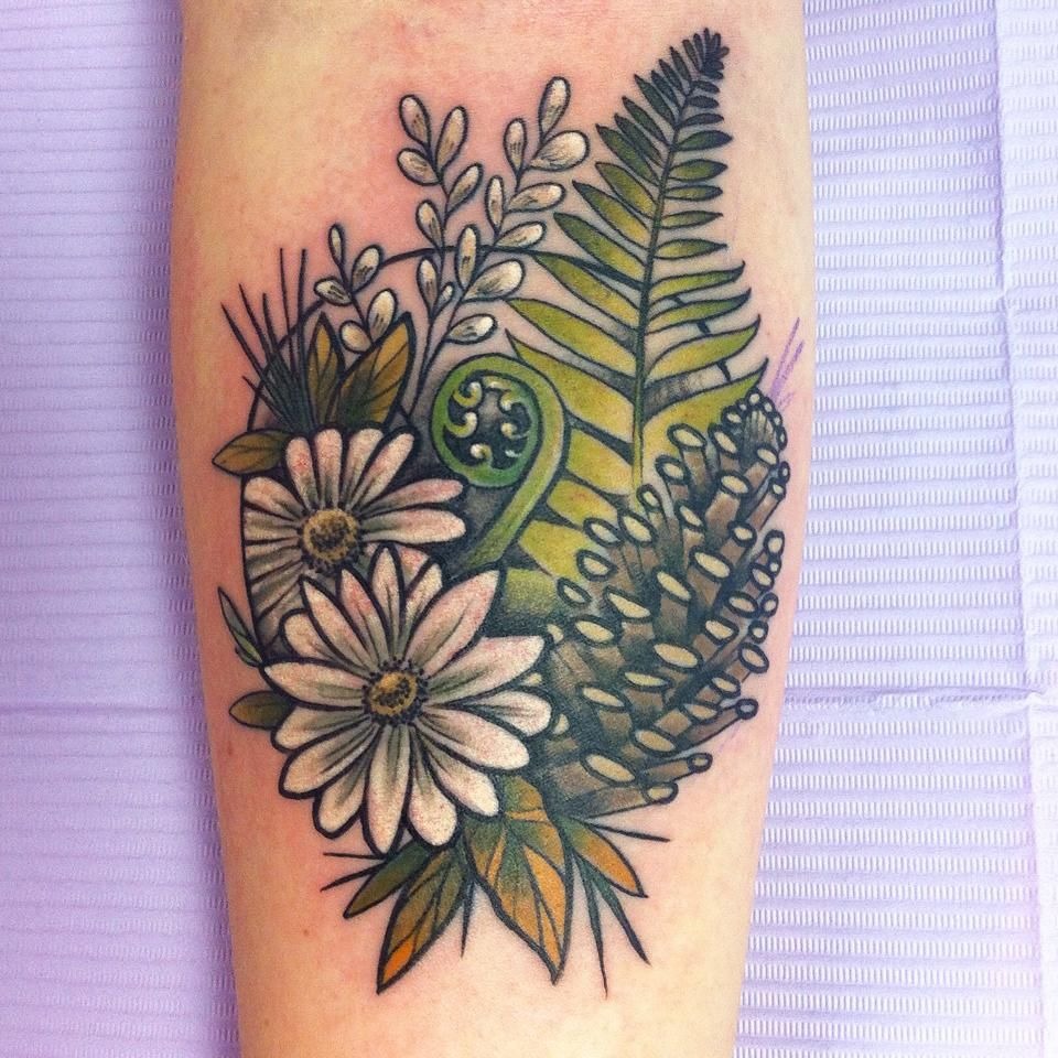 Fern and Floral Fusion Tattoo Tattoo Design