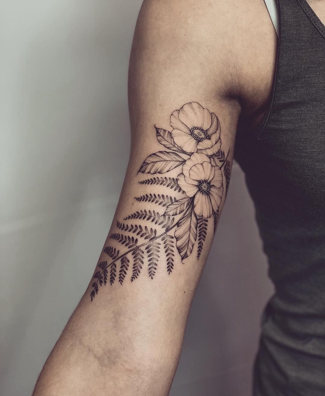 Fern and Flower Arm Tattoo Tattoo Design