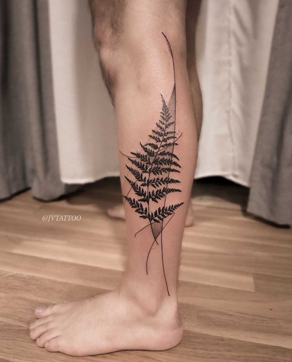 Fine Line Fern Leg Tattoo Tattoo Design