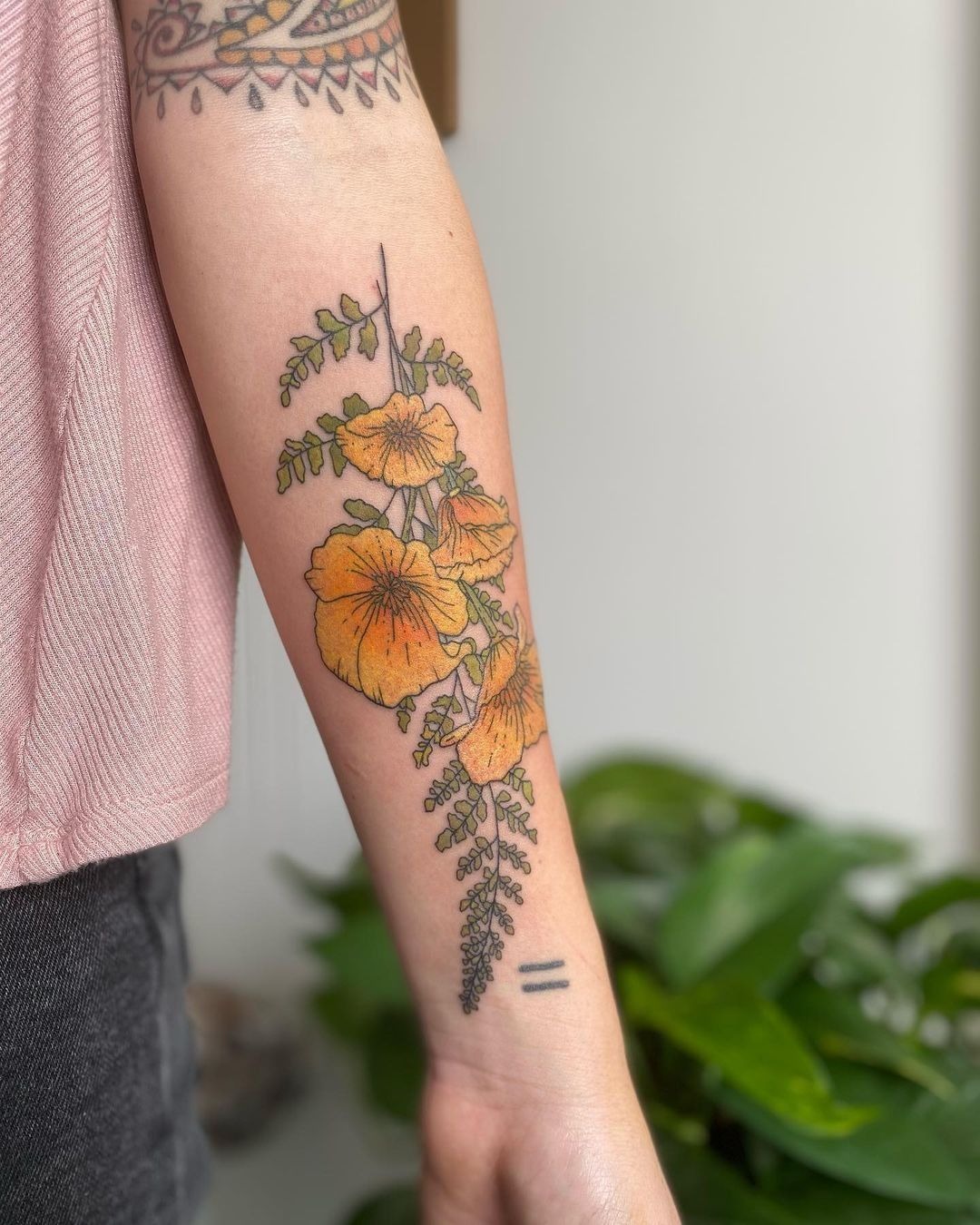 Golden Flower and Fern Tattoo Tattoo Design
