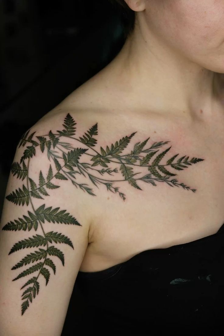 Shoulder and Collarbone Fern Tattoo Tattoo Design