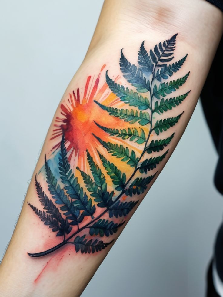 Watercolor Fern Forearm Tattoo Tattoo Design