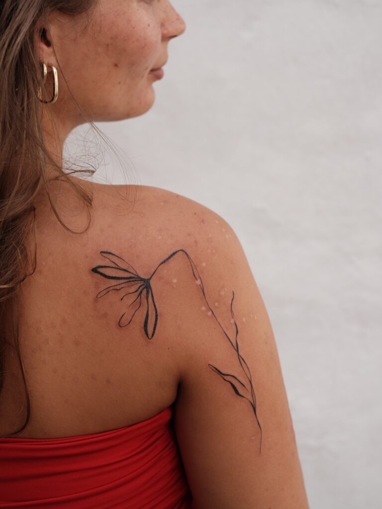 Abstract Floral Fine Line Tattoo on Shoulder Tattoo Design