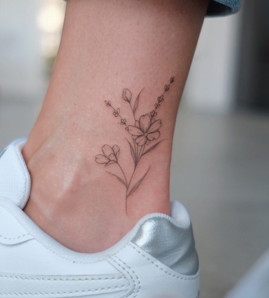 Delicate Ankle Floral Tattoo Tattoo Design