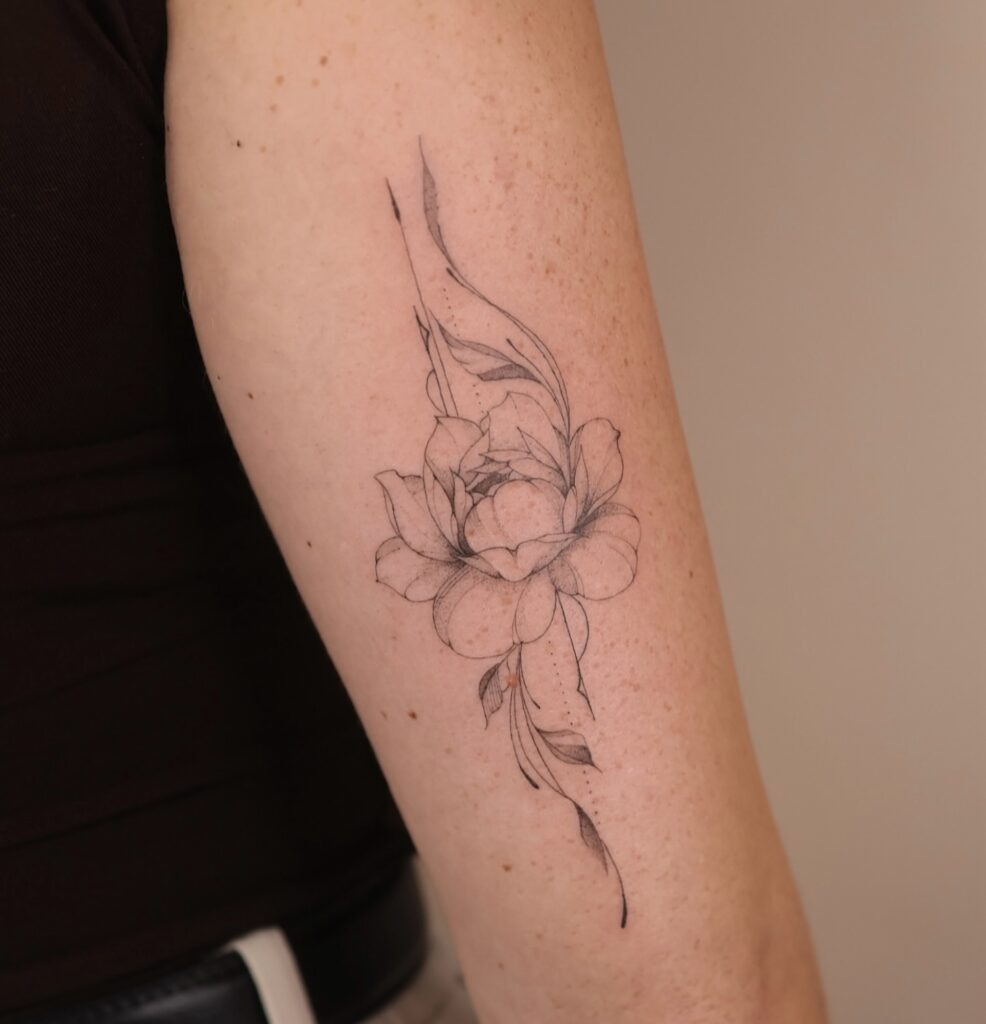 Delicate Peony Arm Tattoo Tattoo Design