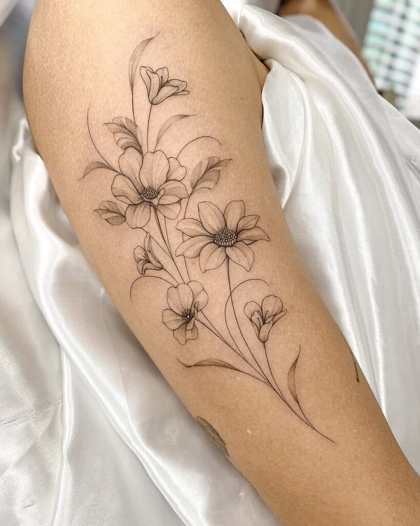 Elegant Wildflower Thigh Tattoo Tattoo Design