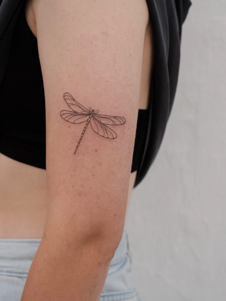 Fine Line Dragonfly Tattoo on Arm Tattoo Design