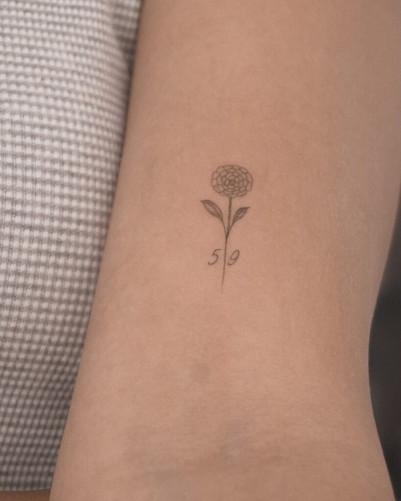 Fine Line Flower with Number Tattoo Tattoo Design