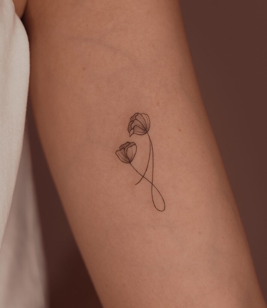 Fine Line Twin Flower Tattoo on Arm Tattoo Design