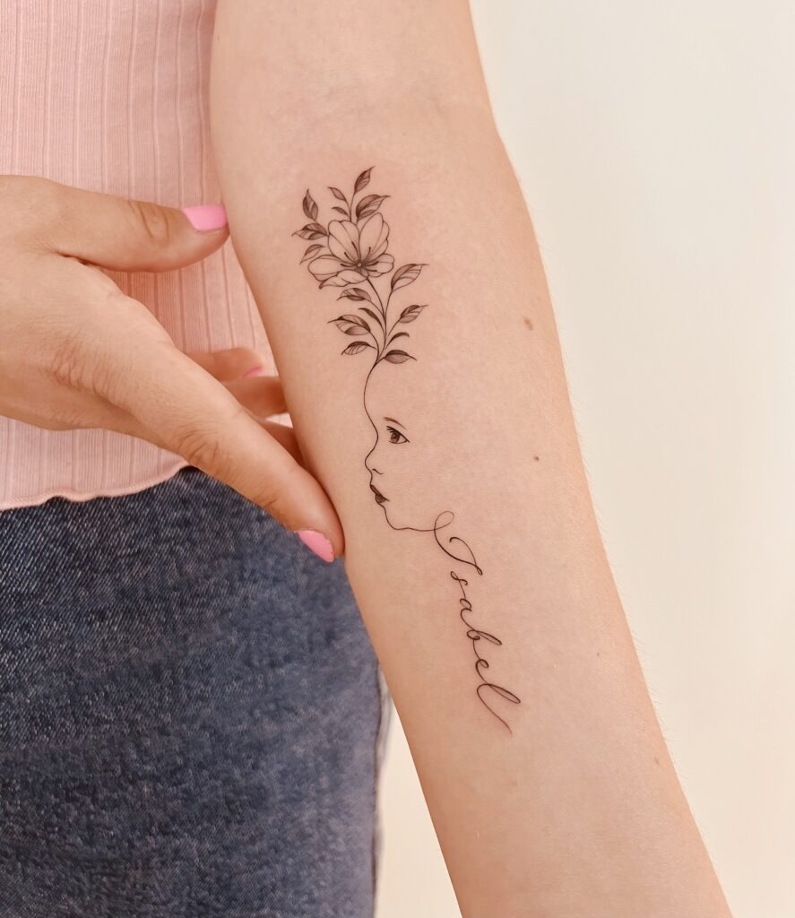 Floral Portrait with Name Tattoo Tattoo Design