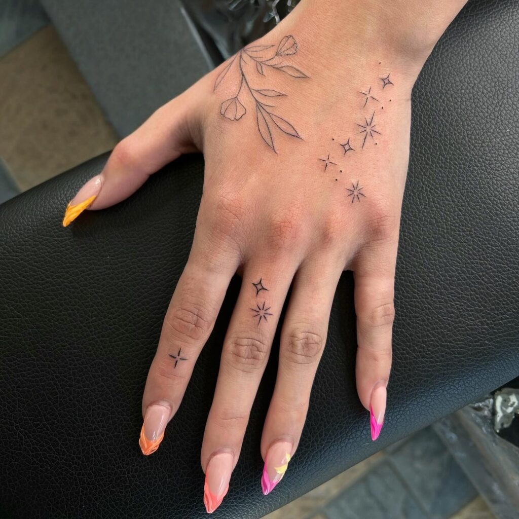 Floral Vine and Sparkle Hand Tattoo Tattoo Design