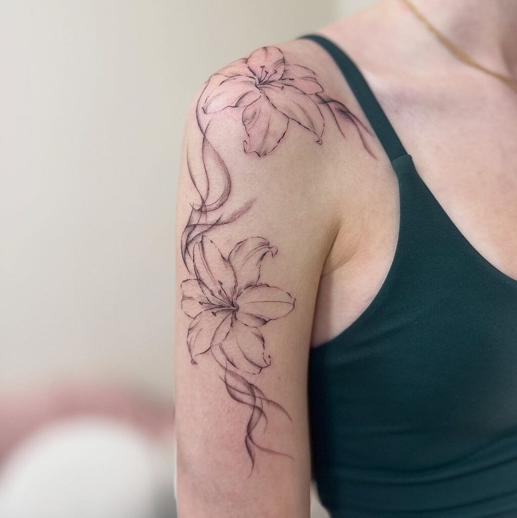 Flowing Lily Shoulder Tattoo Tattoo Design